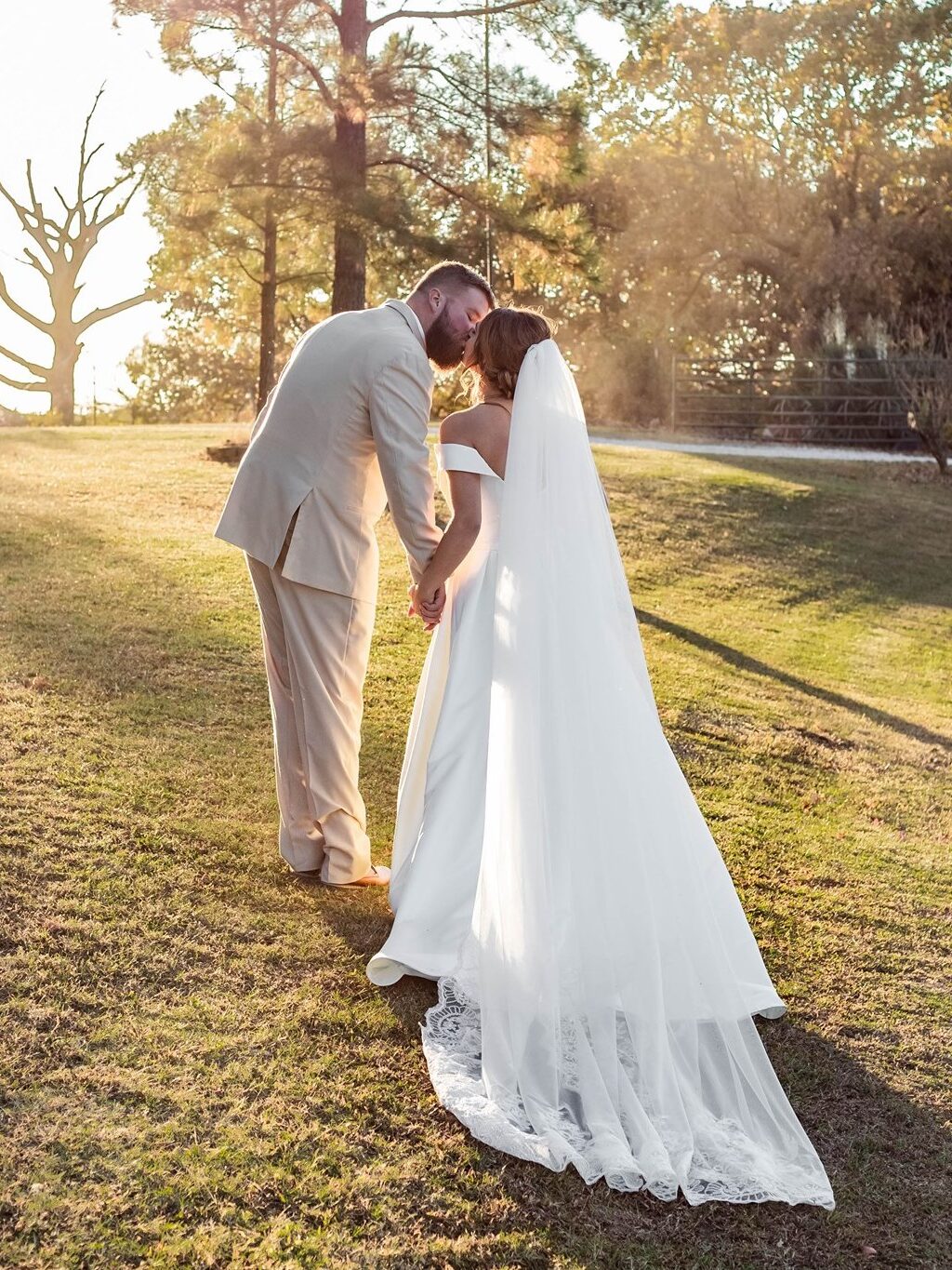 bride and groom kissing